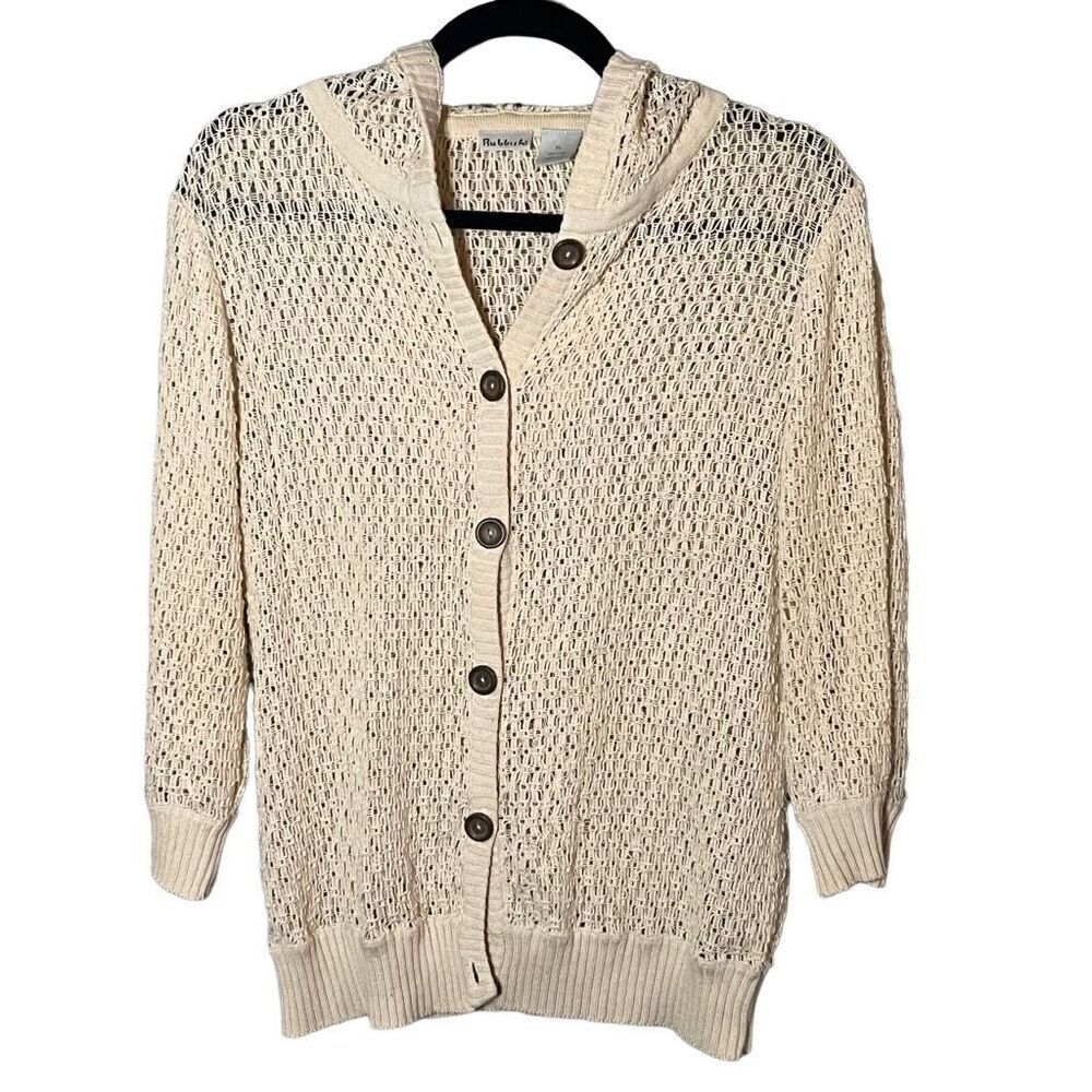 Rubbish Hooded Crochet Style Button Up Cardigan Size XL
